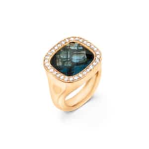 OLE LYNGGAARD RING CUSHION LONDON BLÅ TOPAS OG DIAMANTER