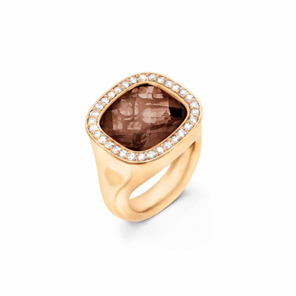 OLE LYNGGAARD RING CUSHION RØKKVARTS OG DIAMANTER