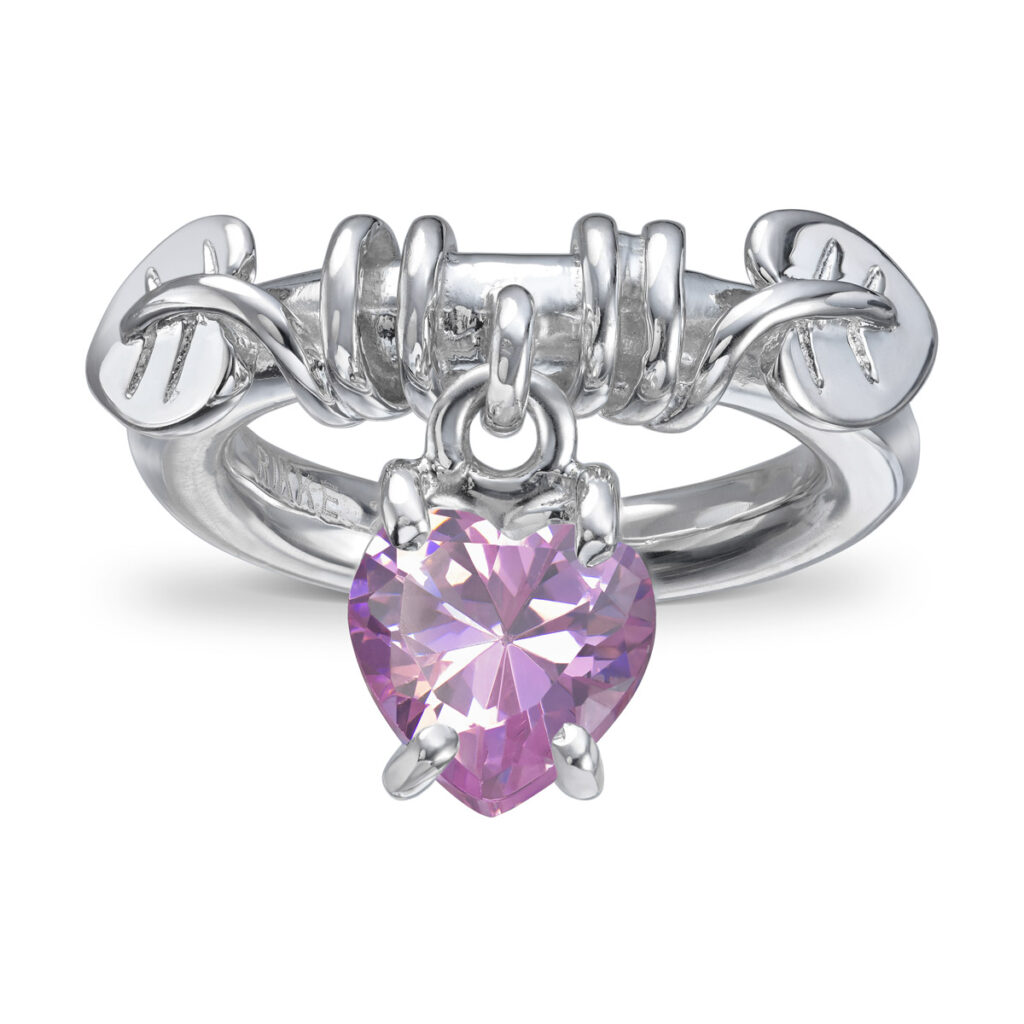 RIKKE HARHSEIM RING M/HENGENDE STEN LYS ROSA