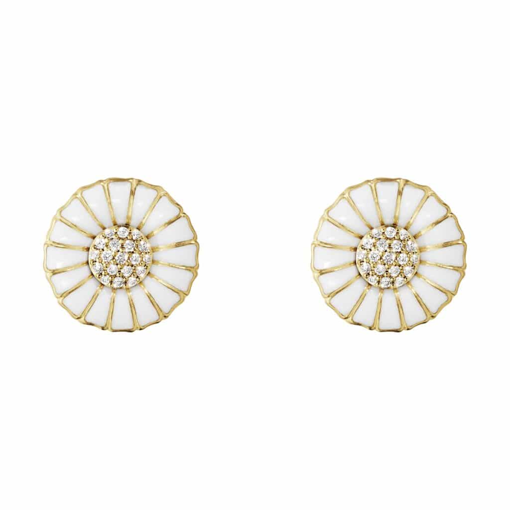 GEORG JENSEN ØREDOBBER DAISY FORGYLT SØLV OG DIAMANTER