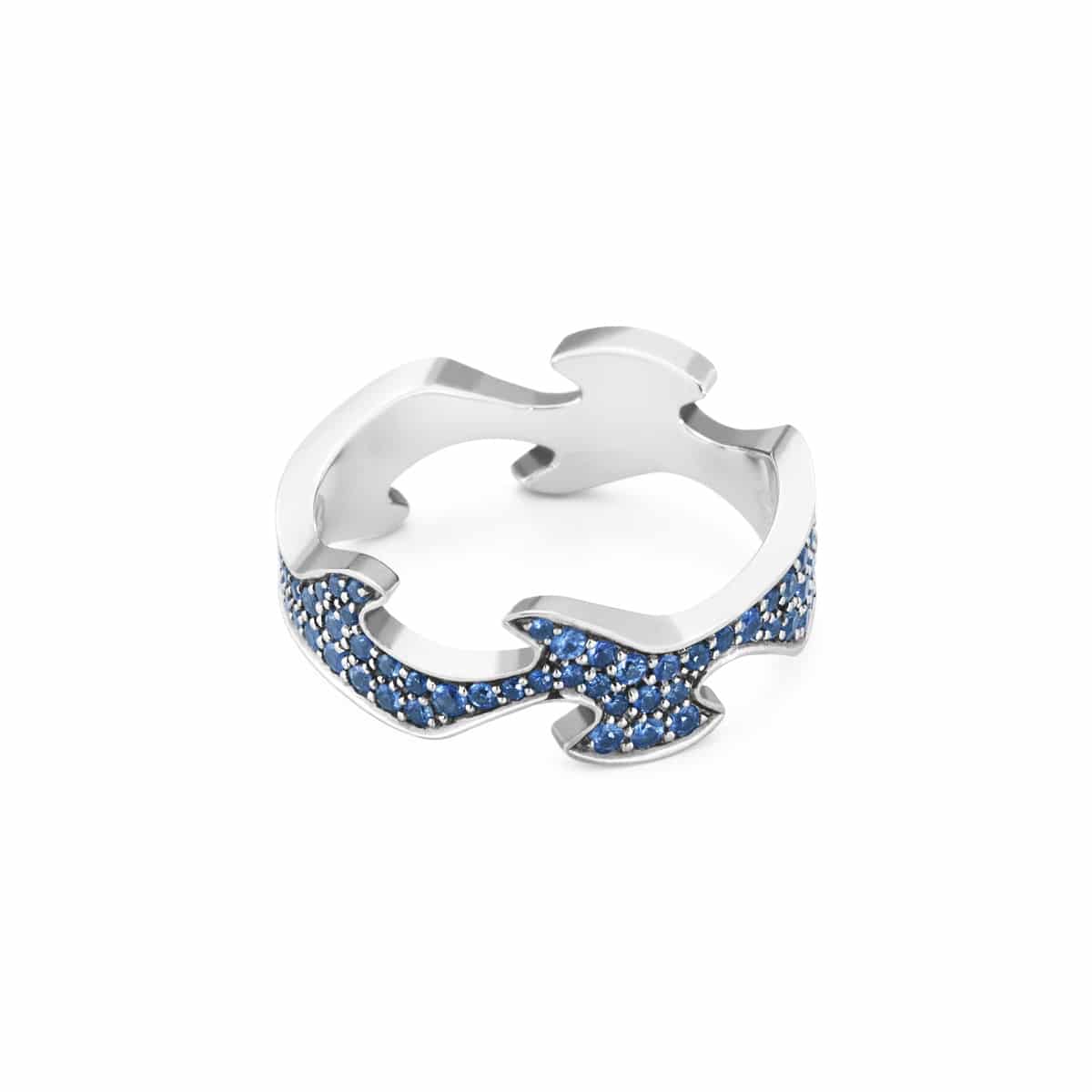 GEORG JENSEN RING FUSION SENTERRING HVITTGULL MED SAFIRER