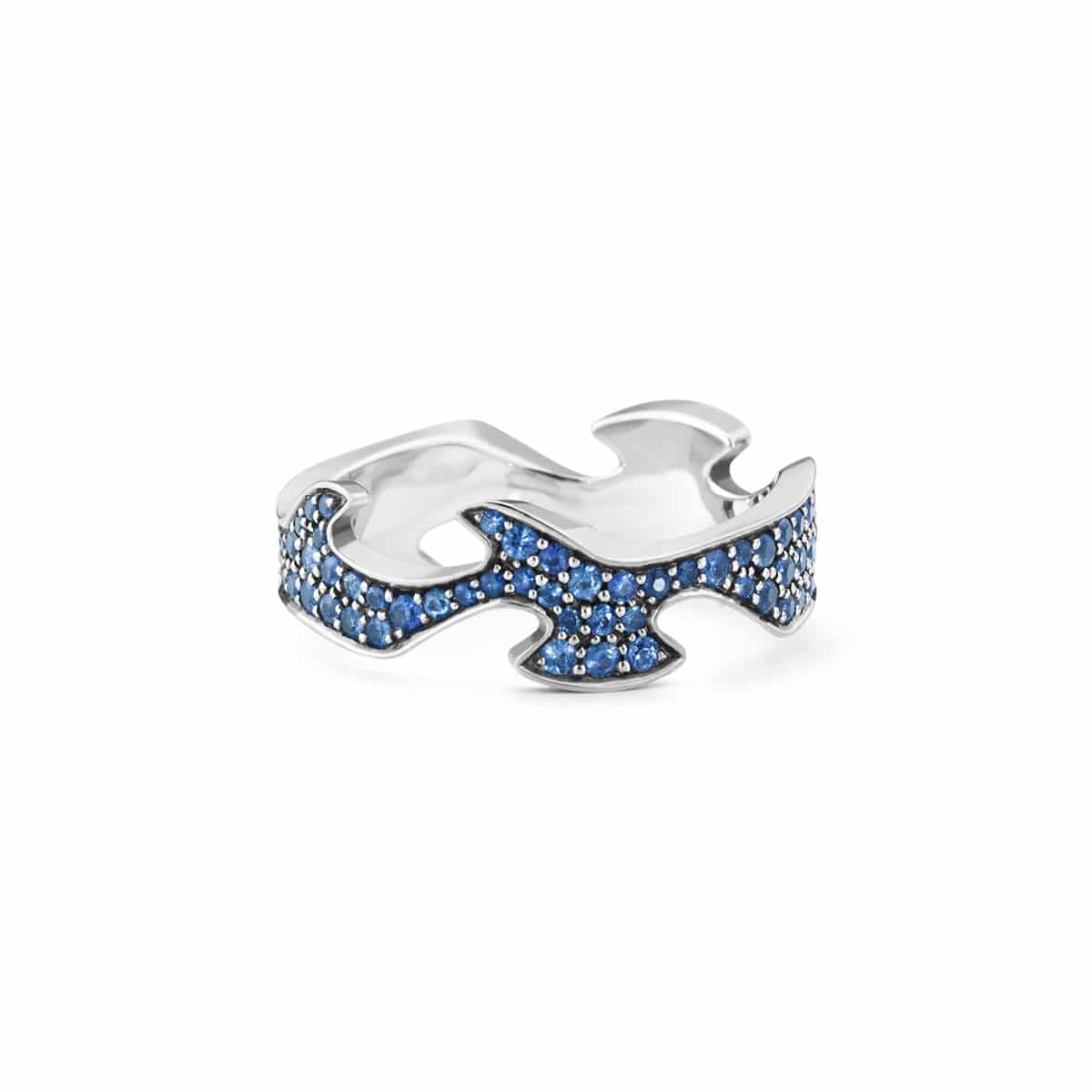 GEORG JENSEN RING FUSION SENTERRING HVITTGULL MED SAFIRER