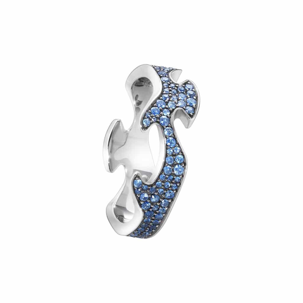 GEORG JENSEN RING FUSION SENTERRING HVITTGULL MED SAFIRER