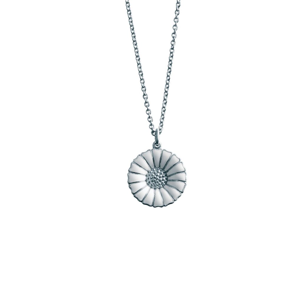 GEORG JENSEN SMYKKE DAISY SØLV OG HVIT EMALJE 18MM