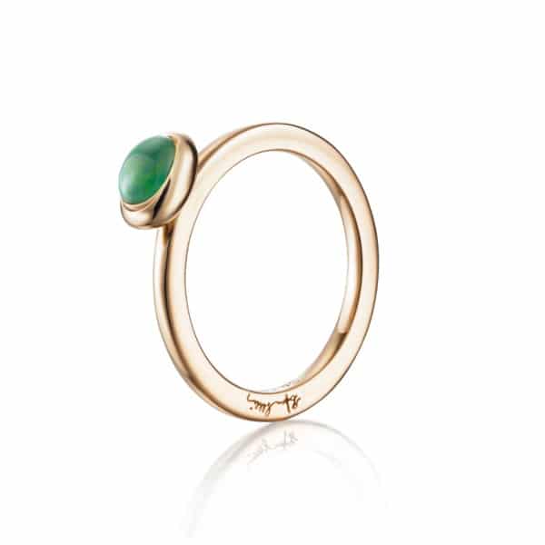 EFVA ATTLING RING LOVE BEAD GRØNN AGAT GULL
