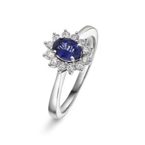 RING HVITGULL ROSETT MED SAFIR OG DIAMANTER