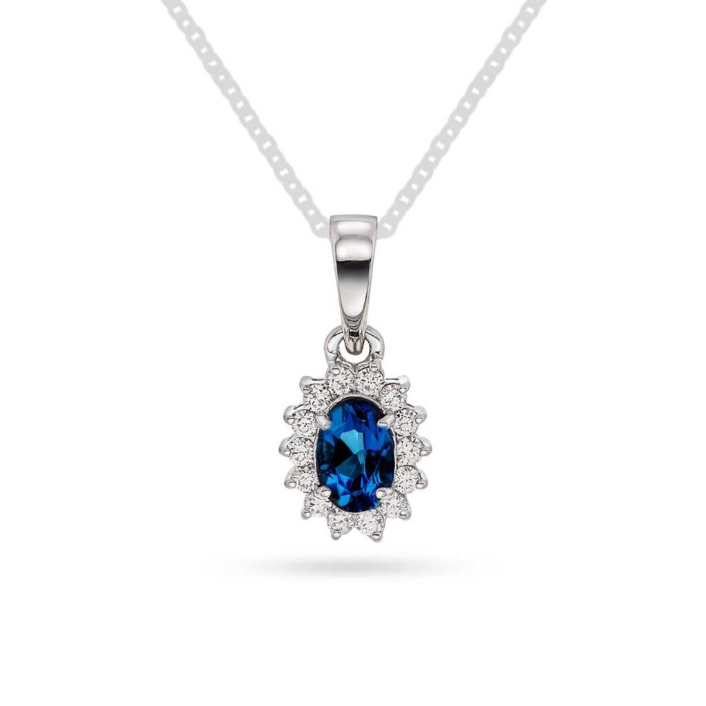 ANHENG HVITTGULL MED SAFIR OG DIAMANTER