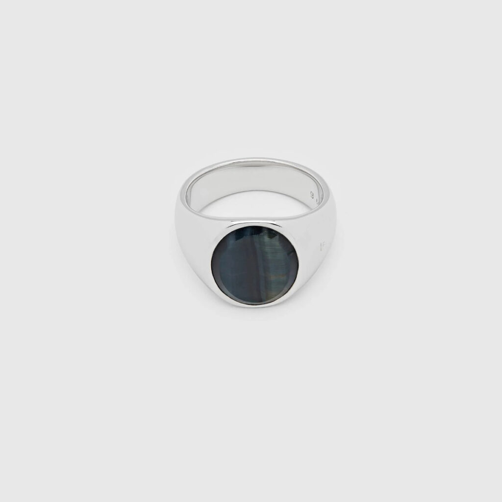 TOM WOOD RING OVAL BLUE HAWK EYE