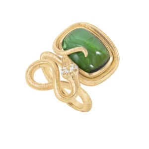OLE LYNGGAARD RING SNAKES MED TURMALIN OG DIAMANTER