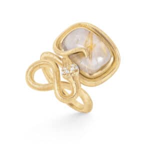 OLE LYNGGAARD RING SNAKES MED RUTILKVARTS OG DIAMANTER
