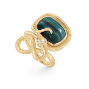 OLE LYNGGAARD RING SNAKES MED MALAKITT OG DIAMANTER