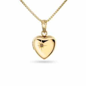 GULLSMYKKE TIL BARN HJERTE MEDLAJONG MED DIAMANT