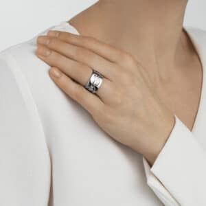 GEORG JENSEN RING FUSION 3 DELER HVITTGULL MED DIAMANTER