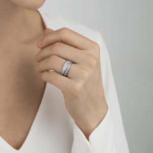 GEORG JENSEN RING FUSION 2 DELER HVITTGULL MED DIAMANTER