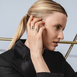 GEORG JENSEN RING FUSION 2 DELER HVITTGULL MED DIAMANTER