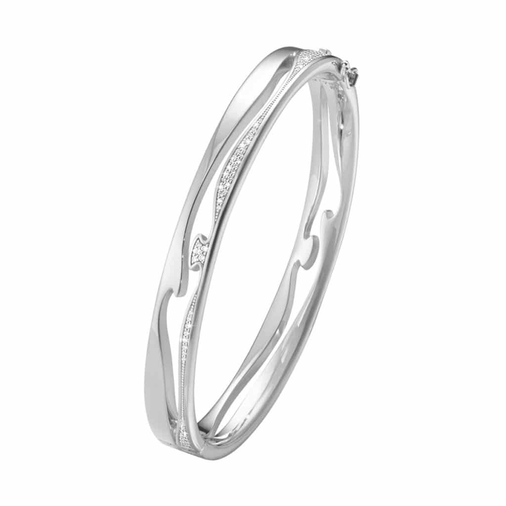 GEORG JENSEN ARMRING FUSION HVITTGULL MED DIAMANTER