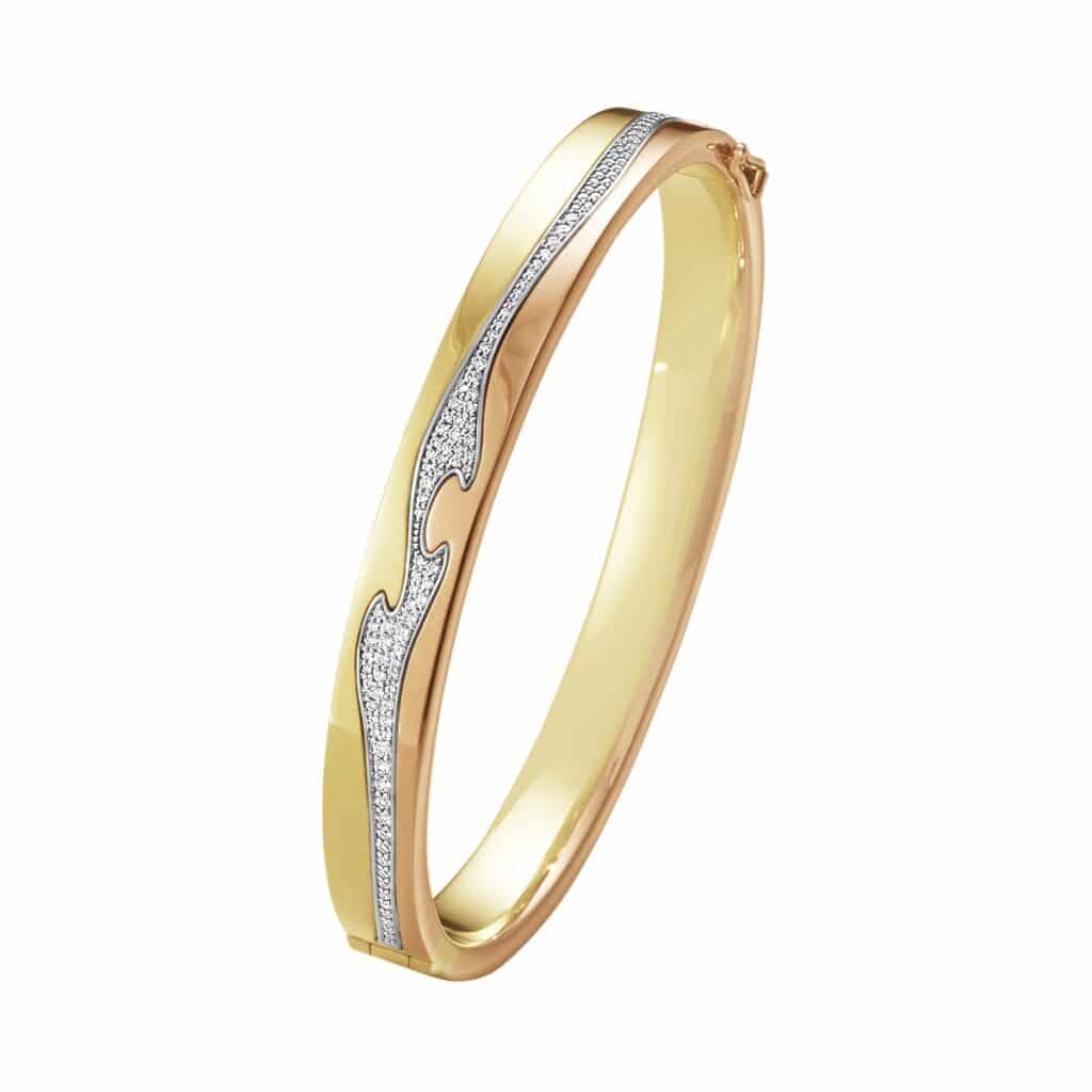GEORG JENSEN ARMRING FUSION GULT/HVITT/ROSEGULL MED DIAMANTER