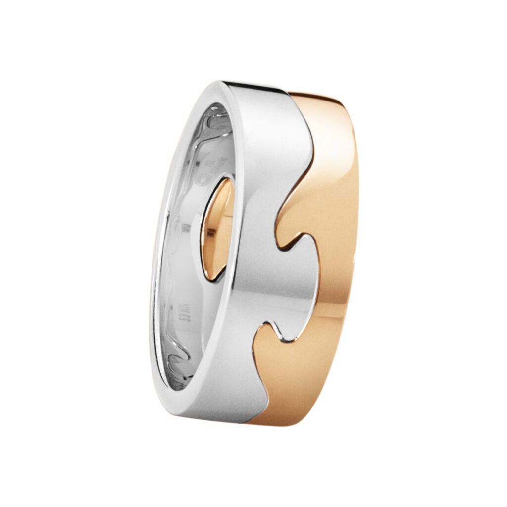 GEORG JENSEN RING FUSION 2 DELER HVITT OG ROSEGULL