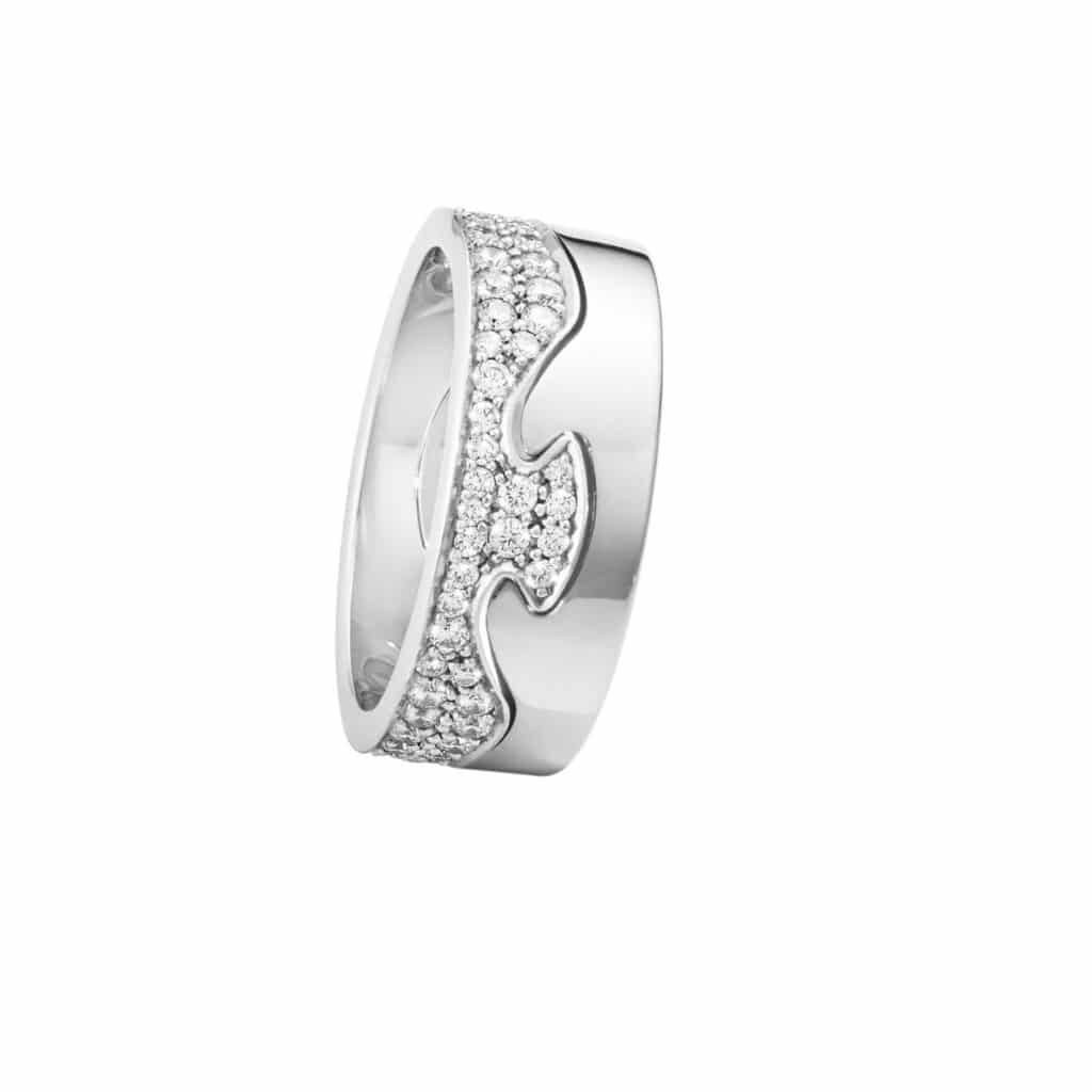 GEORG JENSEN RING FUSION 2 DELER HVITTGULL MED DIAMANTER