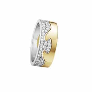 GEORG JENSEN RING FUSION 2 DELER GULT/HVITTGULL MED DIAMANTER