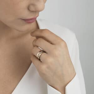 GEORG JENSEN RING FUSION 2 DELER ROSEGULL MED DIAMANTER