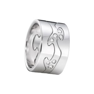 GEORG JENSEN RING FUSION 3 DELER HVITTGULL MED DIAMANTER