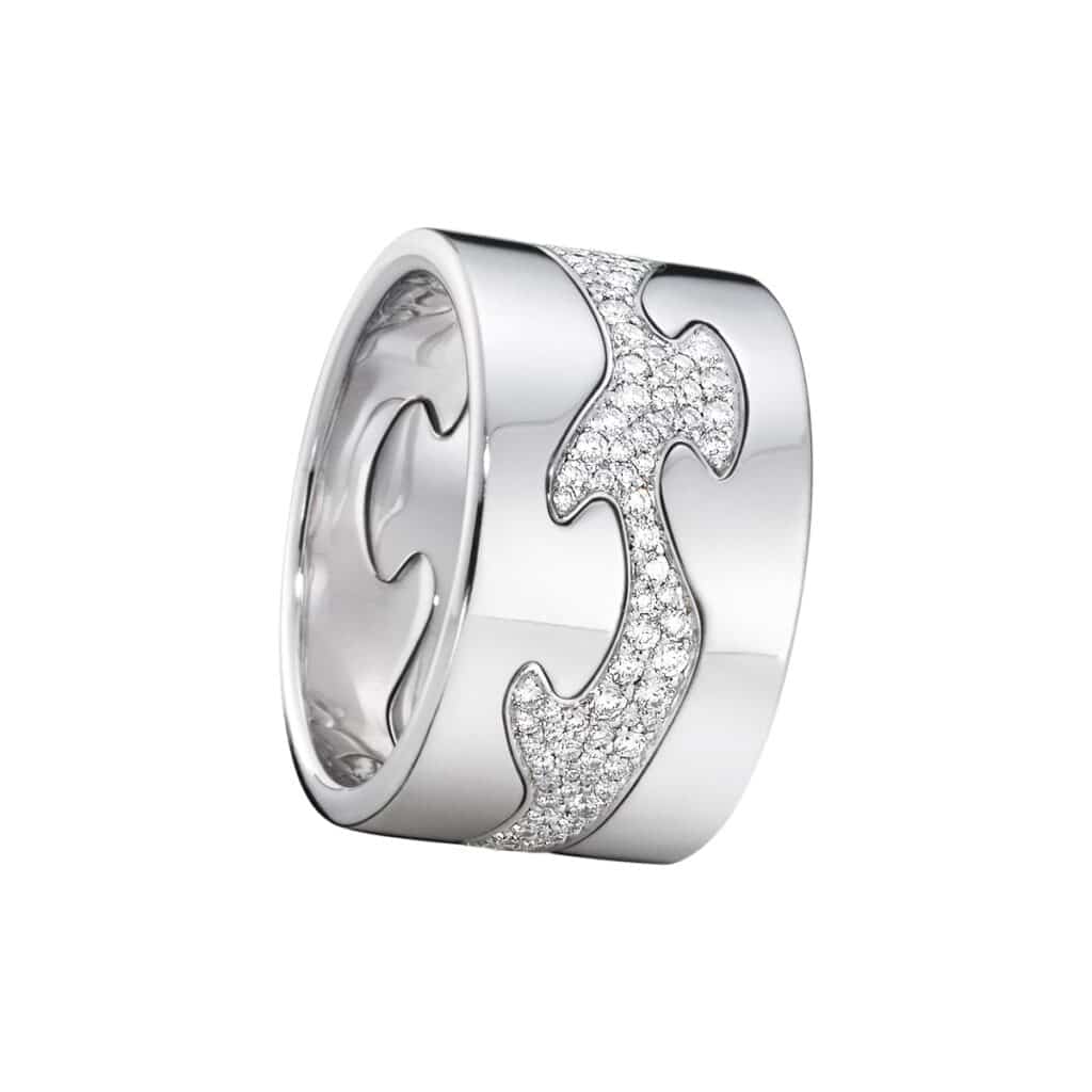 GEORG JENSEN RING FUSION 3 DELER HVITTGULL MED DIAMANTER