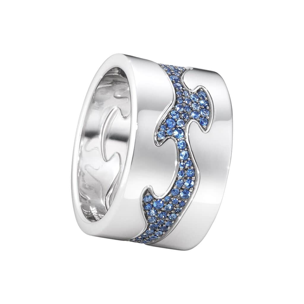 GEORG JENSEN RING FUSION 3 DELER HVITTGULL MED SAFIRER