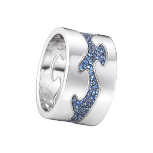 GEORG JENSEN RING FUSION 3 DELER HVITTGULL MED SAFIRER