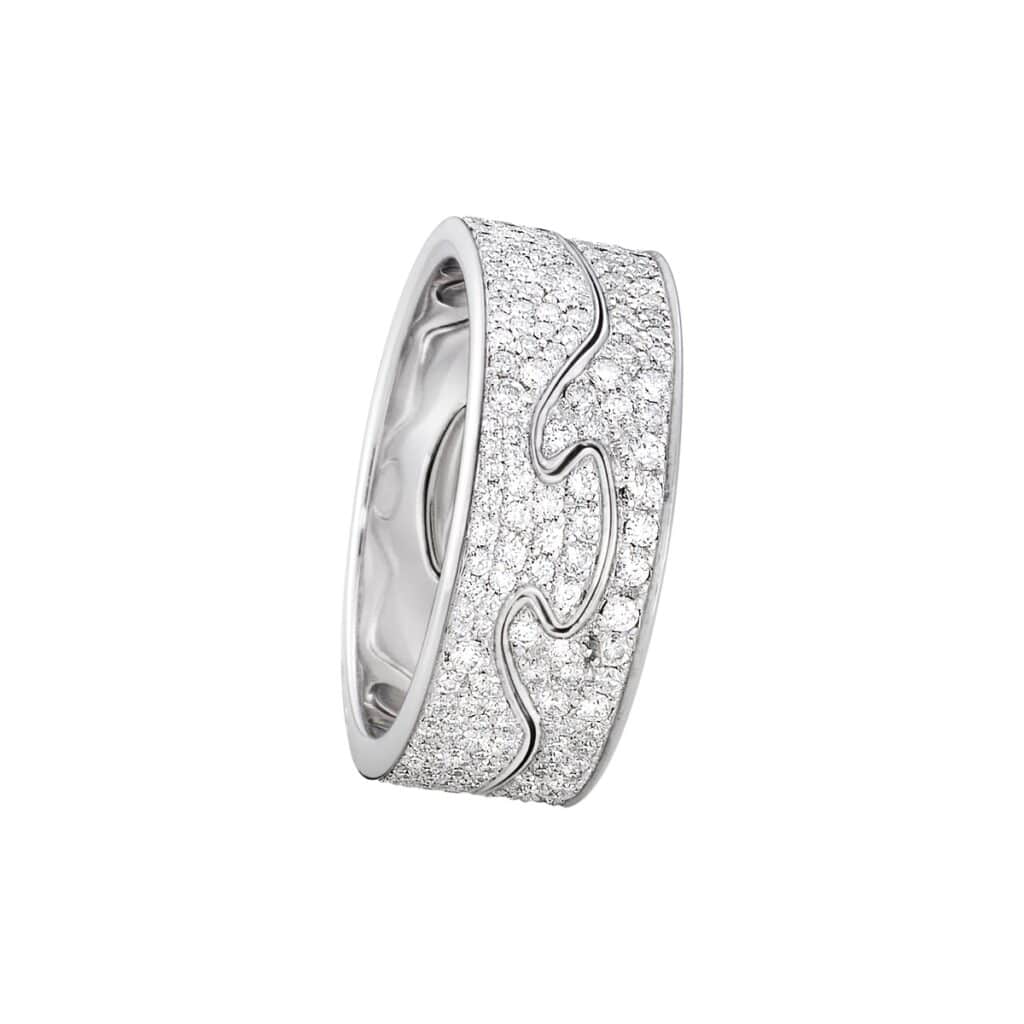 GEORG JENSEN RING FUSION 2 DELER HVITTGULL MED DIAMANTER