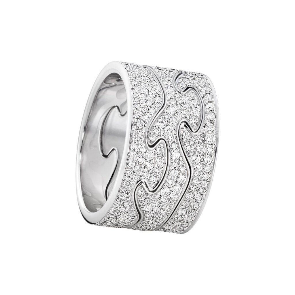 GEORG JENSEN RING FUSION 3 DELER HVITTGULL MED DIAMANTER
