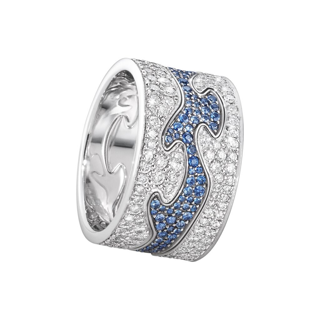 GEORG JENSEN RING FUSION 3 DELER HVITTGULL MED DIAMANTER (OG SAFIRER