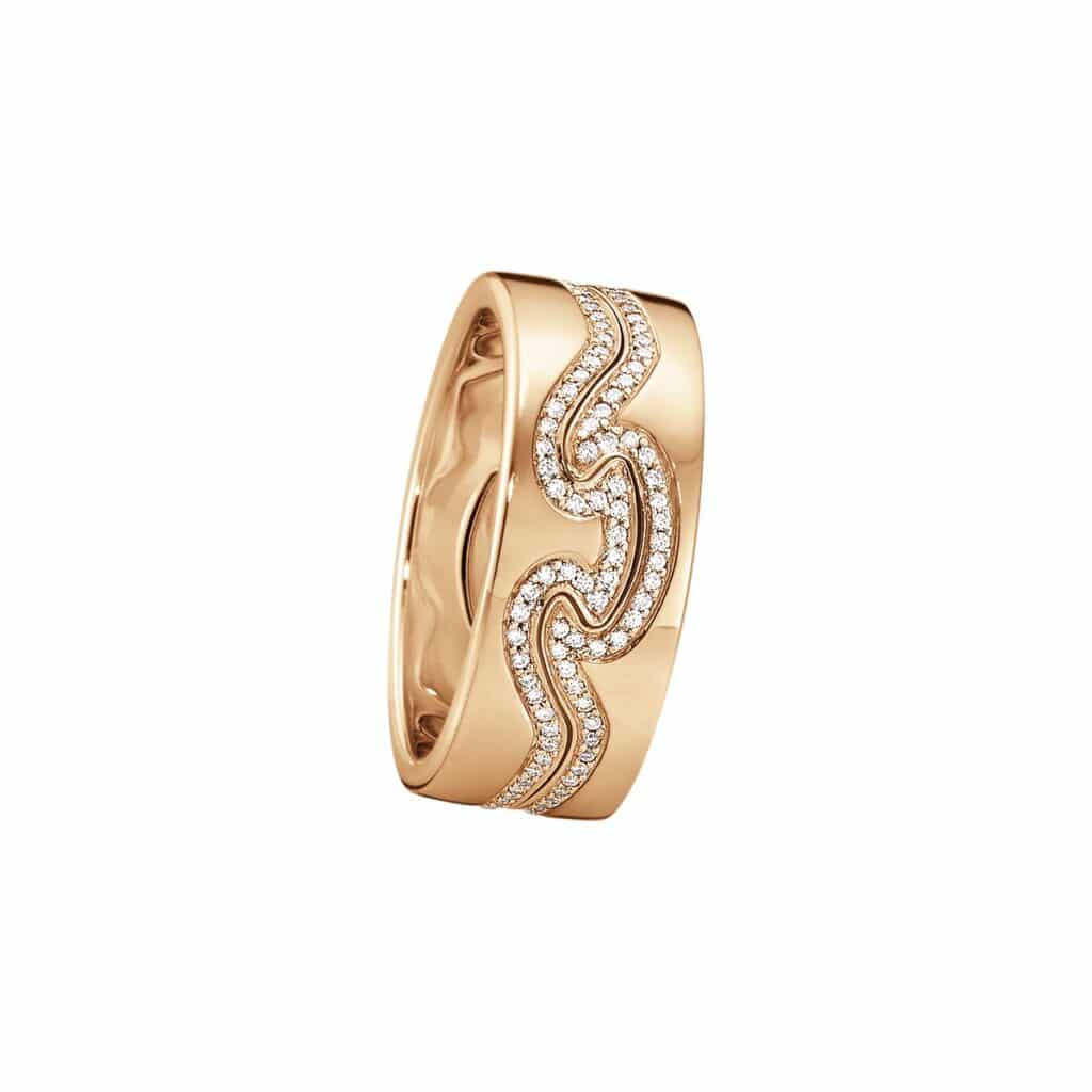 GEORG JENSEN RING FUSION 2 DELER ROSEGULL MED DIAMANTER