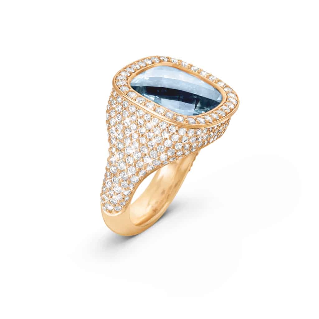 OLE LYNGGAARD RING CUSHION AQUAMARINE OG PAVÉ