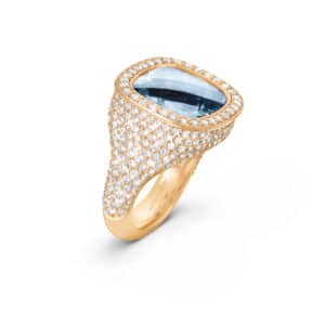 OLE LYNGGAARD RING CUSHION AQUAMARINE OG PAVÉ