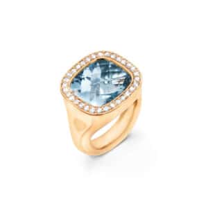 OLE LYNGGAARD RING CUSHION AQUAMARINE OG DIAMANTER