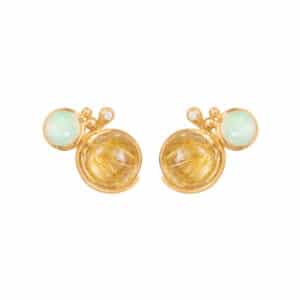 OLE LYNGGAARD ØREDOBBER LOTUS OPAL, RUTILKVARTS OG DIAMANT