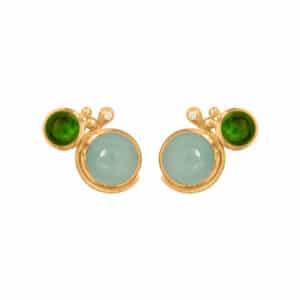 OLE LYNGGAARD ØREDOBBER LOTUS TURMALIN, AQUAMARINE OG DIAMANT
