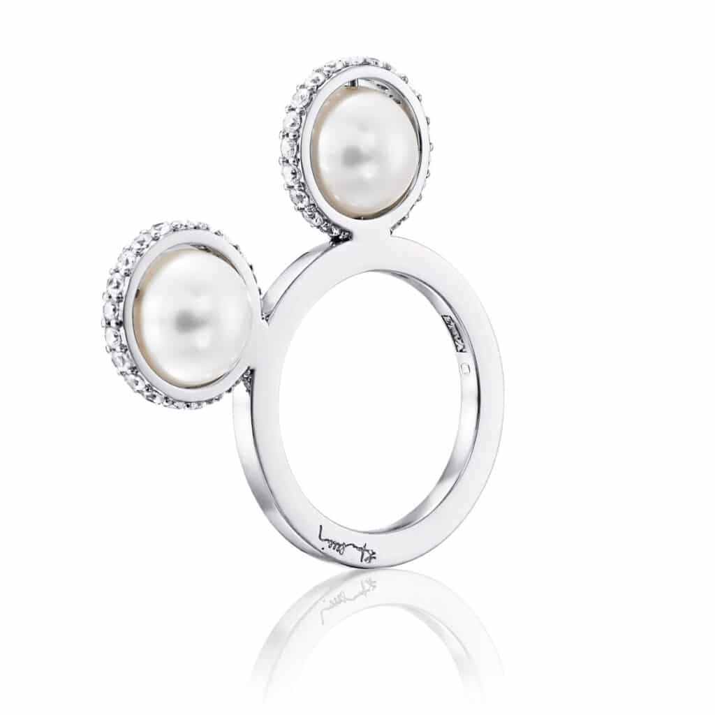 EFVA ATTLING RING DOUBLE DAY PEARLS & STARS HVITTGULL