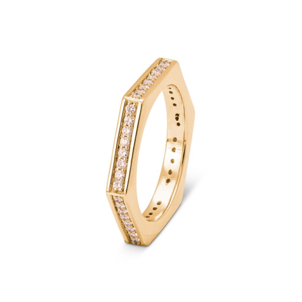 KOLOURS RING HEXAGON ETERNITY GULTGULL MED BRUNE DIAMANTER