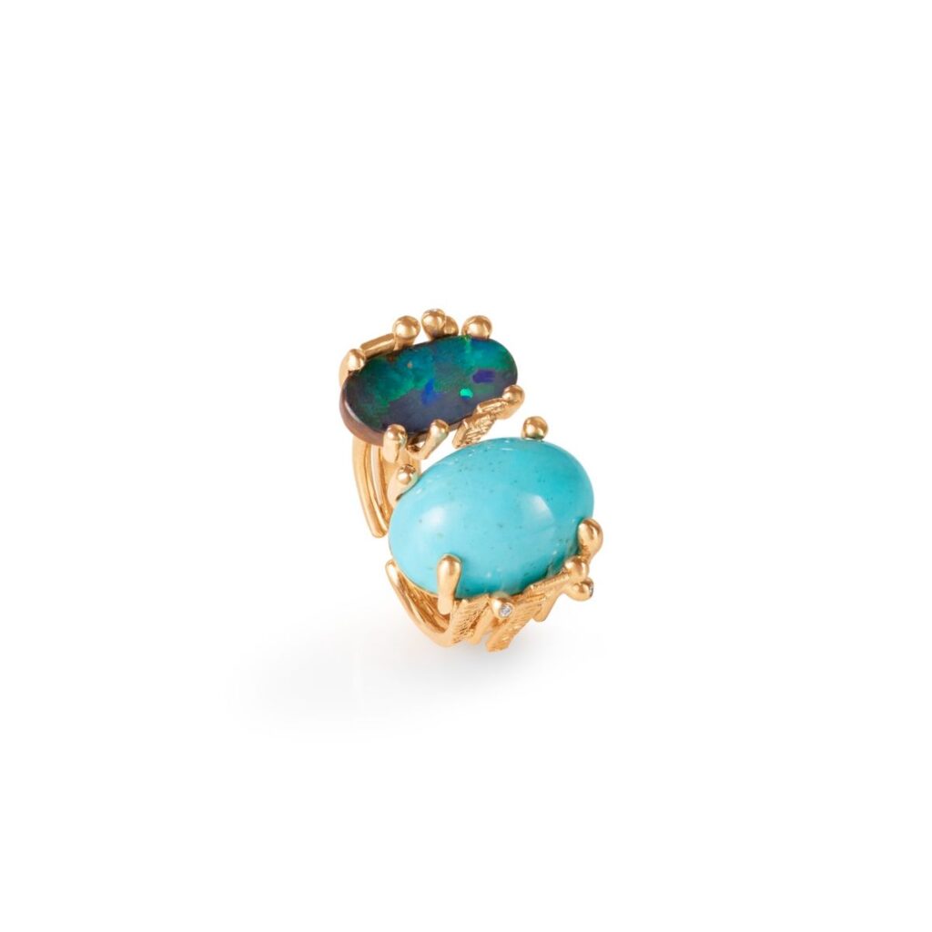 OLE LYNGGAARD RING BOHO DOBBEL TURQUOISE OG MØRK OPAL
