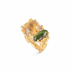 OLE LYNGGAARD RING BOHO DOBBEL RUTILKVARTS OG TURMALIN