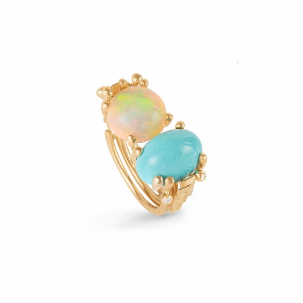 OLE LYNGGAARD RING BOHO DOBBEL LITEN TURQUOISE OG OPAL