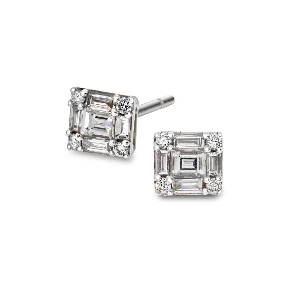 DIAMANTØREDOBBER HVITTGULL 0,35CT BAGUETTE