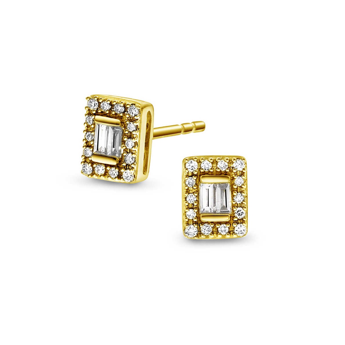 DIAMANTØREDOBBER GULL 0,15CT BAGUETTE OG BRILLIANT