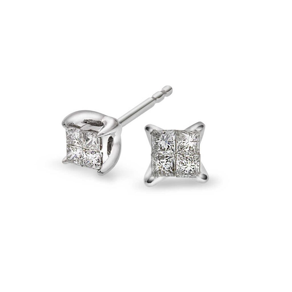 DIAMANTØREDOBBER HVITTGULL 0,25CT PRINCESSCUT