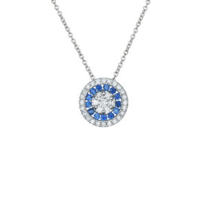 HALSSMYKKE MED DIAMANTER OG SAFIRER MED KJEDE