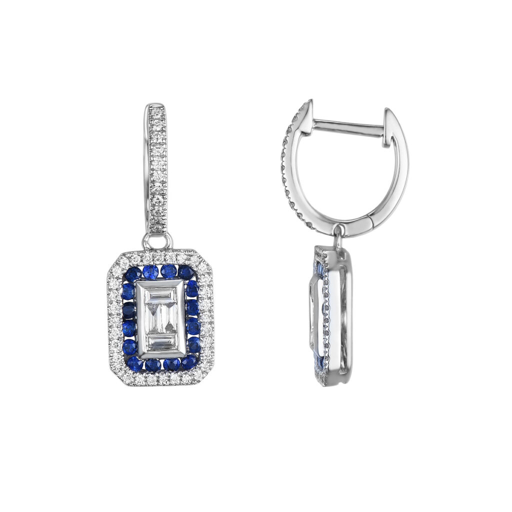 ØRERINGER MED SAFIR OG DIAMANTHENG