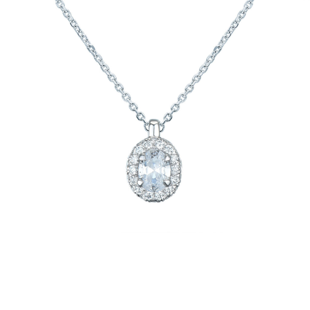 HALSSMYKKE MED DIAMANT OVAL OG BRILLIANTCUT 0,52CT MED KJEDE