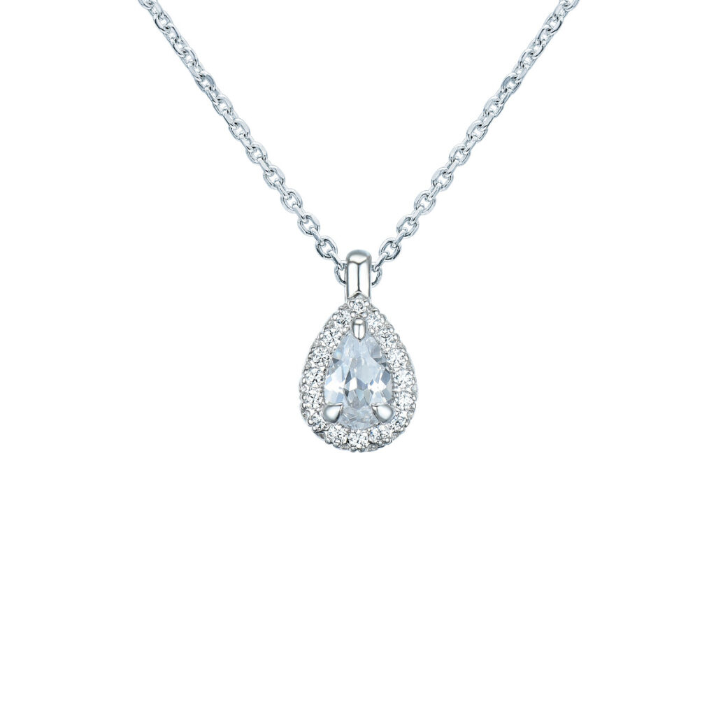 HALSSMYKKE MED DIAMANT PÆRE OG BRILLIANTCUT 0,49CT MED KJEDE